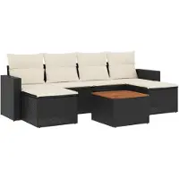 The Living Store 7-tlg. Garten-Sofagarnitur mit Kissen Schwarz Poly Rattan