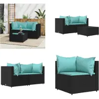 vidaXL 3 tlg. Garten Lounge Set mit Kissen Schwarz Poly Rattan - Garten Lounge Set - Garten Lounge Sets - Outdoor Lounge Set - Lounge Set Terrasse