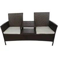 The Living Store Gartensofa 2-Sitzer mit Teetisch Poly Rattan Braun