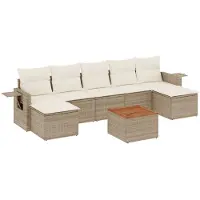 The Living Store 8-tlg. Garten-Sofagarnitur mit Kissen Beige Poly Rattan