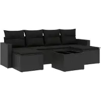 The Living Store 7-tlg. Garten-Sofagarnitur mit Kissen Schwarz Poly Rattan