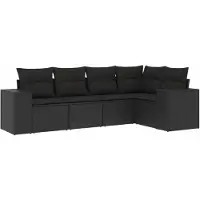 The Living Store 5-tlg. Garten-Sofagarnitur mit Kissen Schwarz Poly Rattan
