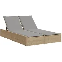 The Living Store Doppel-Sonnenliege mit Auflagen Beige Poly Rattan