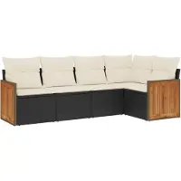 The Living Store 5-tlg. Garten-Sofagarnitur mit Kissen Schwarz Poly Rattan