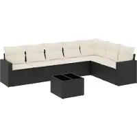 The Living Store 8-tlg. Garten-Sofagarnitur mit Kissen Schwarz Poly Rattan