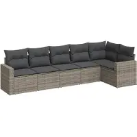 The Living Store 6-tlg. Garten-Sofagarnitur mit Kissen Grau Poly Rattan