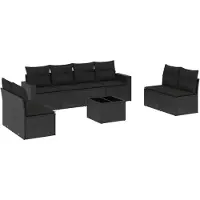 The Living Store 9-tlg. Garten-Sofagarnitur mit Kissen Schwarz Poly Rattan