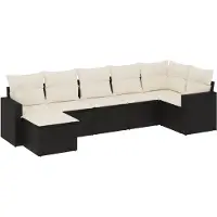 The Living Store 7-tlg. Garten-Sofagarnitur mit Kissen Schwarz Poly Rattan