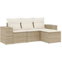 The Living Store 4-tlg. Garten-Sofagarnitur mit Kissen Beige Poly Rattan