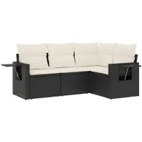 The Living Store 4-tlg. Garten-Sofagarnitur mit Kissen Schwarz Poly Rattan