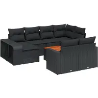 The Living Store 11-tlg. Garten-Sofagarnitur mit Kissen Schwarz Poly Rattan