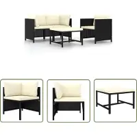 The Living Store 4-tlg. Garten-Sofagarnitur mit Auflagen Schwarz Poly Rattan