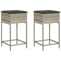 The Living Store Garten-Barhocker mit Kissen 2 Stk. Hellgrau Poly Rattan