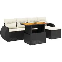 The Living Store 6-tlg. Garten-Sofagarnitur mit Kissen Schwarz Poly Rattan
