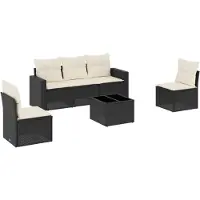 The Living Store 6-tlg. Garten-Sofagarnitur mit Kissen Schwarz Poly Rattan