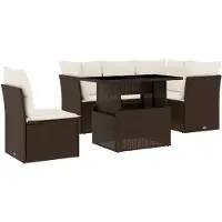 The Living Store 6-tlg. Garten-Sofagarnitur mit Kissen Braun Poly Rattan
