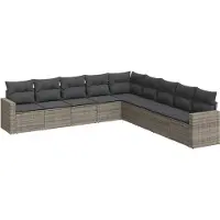 The Living Store 9-tlg. Garten-Sofagarnitur mit Kissen Grau Poly Rattan