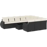 The Living Store 11-tlg. Garten-Sofagarnitur mit Kissen Schwarz Poly Rattan