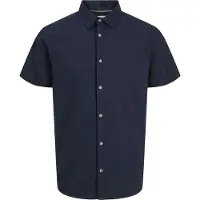 Jack & Jones Kurzarmhemd "JJPIERRE SLUB SHIRT SS", Herren, Gr. S, N-Gr, blau (sky captain), Web, Obermaterial: 100% Baumwolle, unifarben, Basic, Hemden Kurzarmhemd