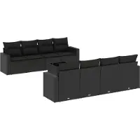 The Living Store 9-tlg. Garten-Sofagarnitur mit Kissen Schwarz Poly Rattan
