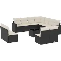 The Living Store 12-tlg. Garten-Sofagarnitur mit Kissen Schwarz Poly Rattan