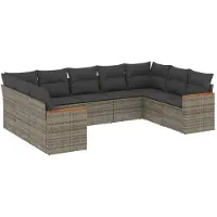 The Living Store 9-tlg. Garten-Sofagarnitur mit Kissen Grau Poly Rattan