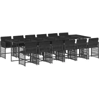 The Living Store 13-tlg. Garten-Essgruppe mit Kissen Schwarz Poly Rattan