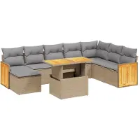 The Living Store 9-tlg. Garten-Sofagarnitur mit Kissen Beige Poly Rattan