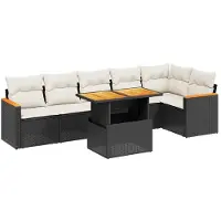 The Living Store 7-tlg. Garten-Sofagarnitur mit Kissen Schwarz Poly Rattan