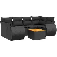 The Living Store 7-tlg. Garten-Sofagarnitur mit Kissen Schwarz Poly Rattan