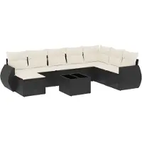 The Living Store 9-tlg. Garten-Sofagarnitur mit Kissen Schwarz Poly Rattan