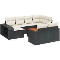 The Living Store 11-tlg. Garten-Sofagarnitur mit Kissen Schwarz Poly Rattan