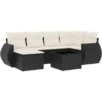 The Living Store 7-tlg. Garten-Sofagarnitur mit Kissen Schwarz Poly Rattan
