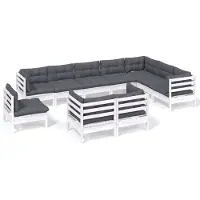 The Living Store 10-tlg. Garten-Lounge-Set mit Kissen Weiß Kiefer Massivholz