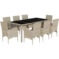 The Living Store 9-tlg. Garten-Essgruppe mit Kissen Hellgrau Poly Rattan & Glas