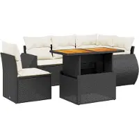 The Living Store 6-tlg. Garten-Sofagarnitur mit Kissen Schwarz Poly Rattan