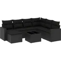 The Living Store 8-tlg. Garten-Sofagarnitur mit Kissen Schwarz Poly Rattan