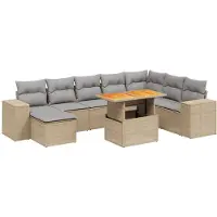 The Living Store 9-tlg. Garten-Sofagarnitur mit Kissen Beige Poly Rattan