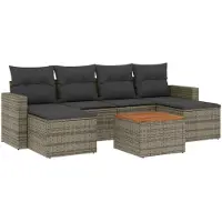 The Living Store 7-tlg. Garten-Sofagarnitur mit Kissen Grau Poly Rattan