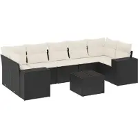 The Living Store 8-tlg. Garten-Sofagarnitur mit Kissen Schwarz Poly Rattan