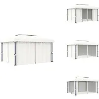 vidaXL Pavillon mit Vorhang 4x3 m Cremeweiß Aluminium - Pavillons & Partyzelte