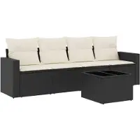The Living Store 5-tlg. Garten-Sofagarnitur mit Kissen Schwarz Poly Rattan
