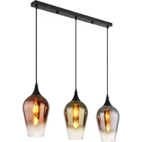 Globo Hängeleuchte Metall schwarz matt, Glas kupferfarben, goldfarben, verchromt, Kabel Textil schwarz, Höhe kürzbar, LxBxH: 830x180x1200mm, exkl. 3x E27 60W 230V