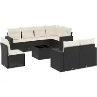 The Living Store 9-tlg. Garten-Sofagarnitur mit Kissen Schwarz Poly Rattan