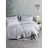L'essentiel Maison , Stripe - Grey, Satin-Super-King-Size-Bettbezug-Set (FR), Grau, 100 % Baumwollsatin, 260 x 220 cm