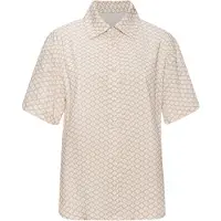 LASCANA Pyjamaoberteil , Damen, Gr. 44, beige (beige, weiß gemustert), Web, Obermaterial: 100% Viskose, gemustert, bequem hüftbedeckend, Shirts Pyjamaoberteil, mit edlem Allover-Druck