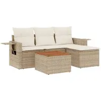 The Living Store 5-tlg. Garten-Sofagarnitur mit Kissen Beige Poly Rattan
