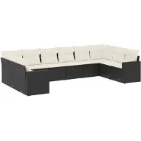 The Living Store 10-tlg. Garten-Sofagarnitur mit Kissen Schwarz Poly Rattan