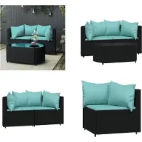vidaXL 3 tlg. Garten Lounge Set mit Kissen Schwarz Poly Rattan - Garten Lounge Set - Garten Lounge Sets - Outdoor Lounge Set - Lounge Set Terrasse