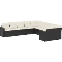 The Living Store 10-tlg. Garten-Sofagarnitur mit Kissen Schwarz Poly Rattan